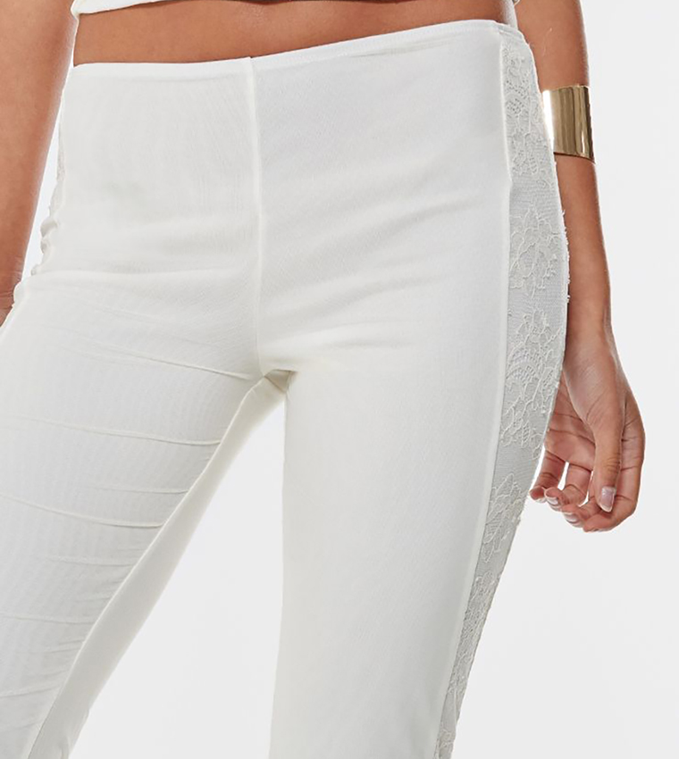Lace Mesh Panel Flared Trousers