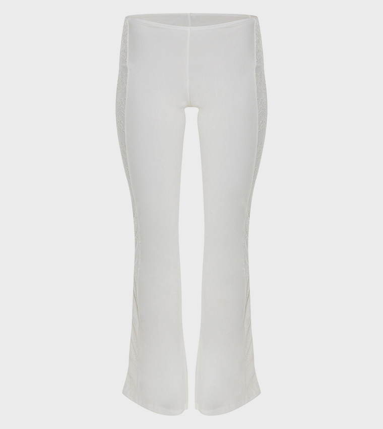 Lace Mesh Panel Flared Trousers