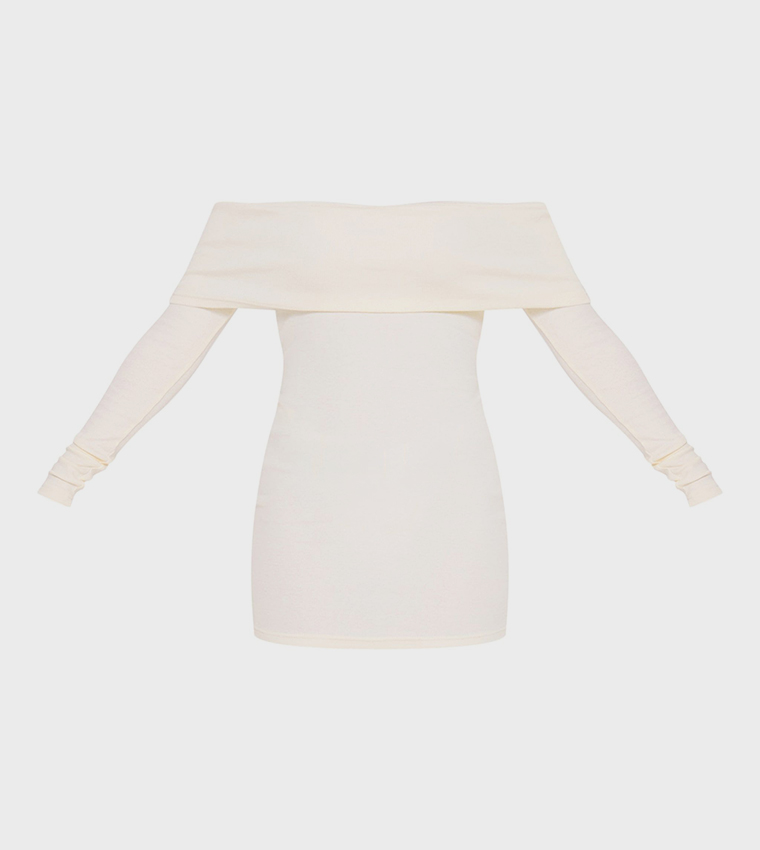 Ribbed Foldover Bardot Bodycon Mini Dress