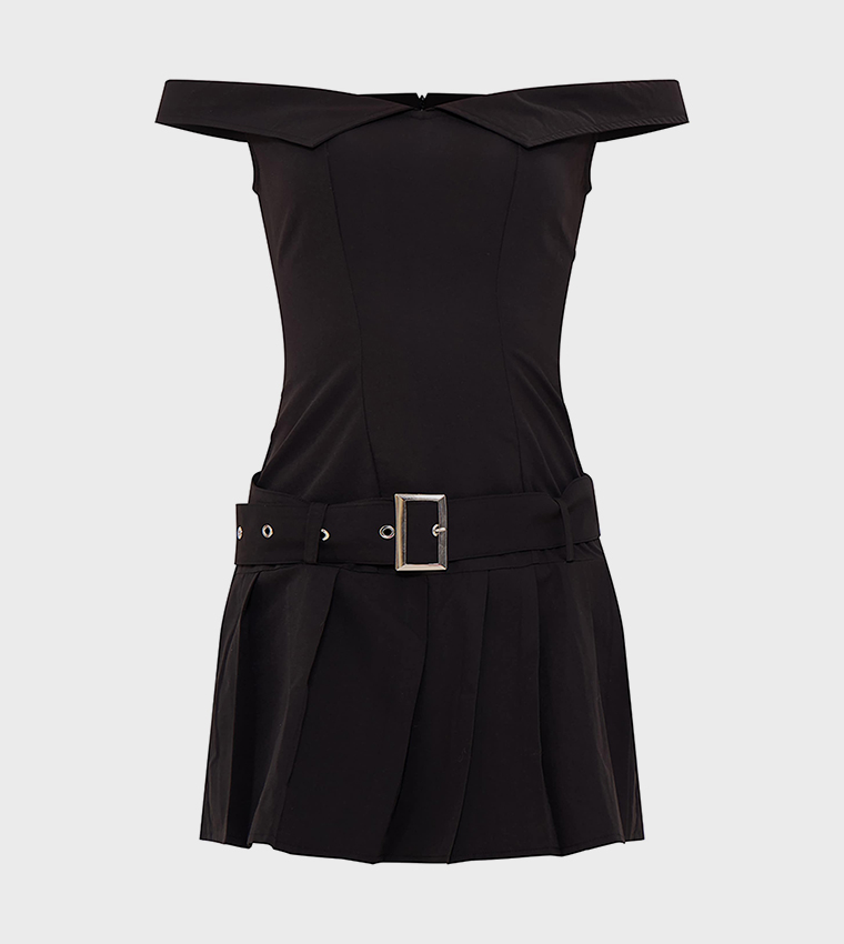 Bardot Belted Pleated Shift Mini Dress