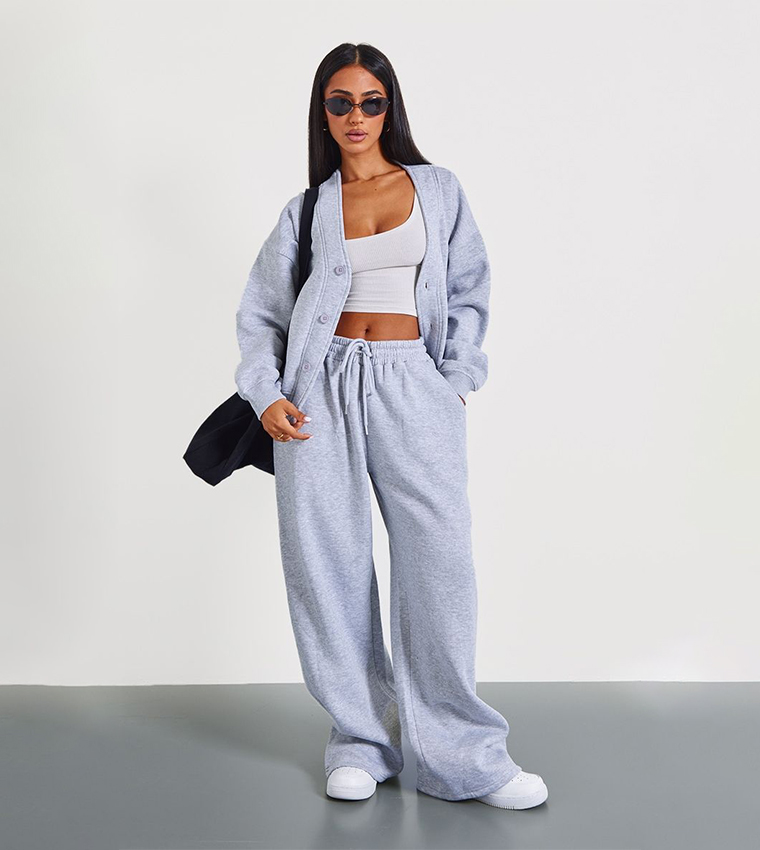 Petite Marl Drawstring Waist Wide Leg Sweatpants