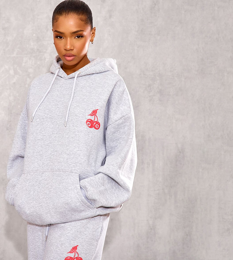 Marl Cherry Print Oversized Hoodie
