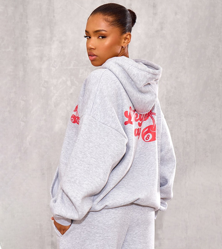 Marl Cherry Print Oversized Hoodie