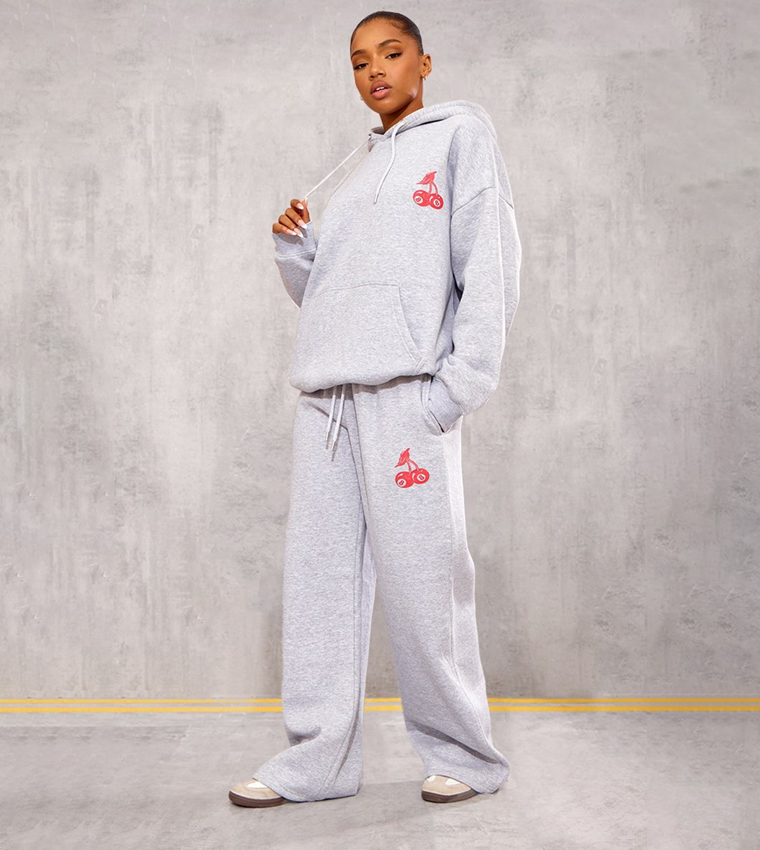 Marl Cherry Print Oversized Hoodie