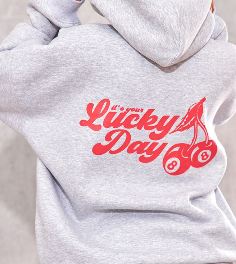 Marl Cherry Print Oversized Hoodie