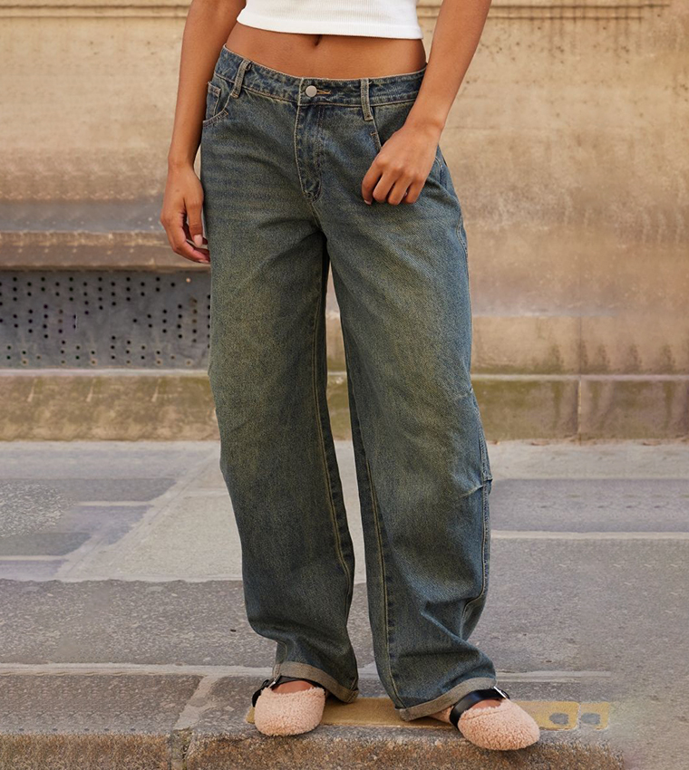 Vintage Turn Up Hem Barrel Fit Jeans