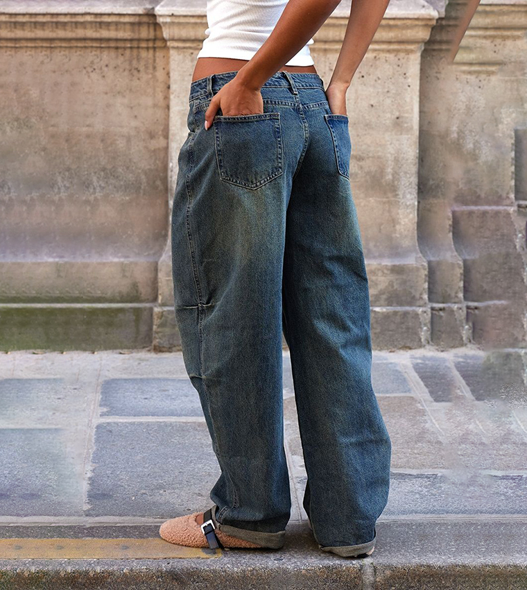Vintage Turn Up Hem Barrel Fit Jeans