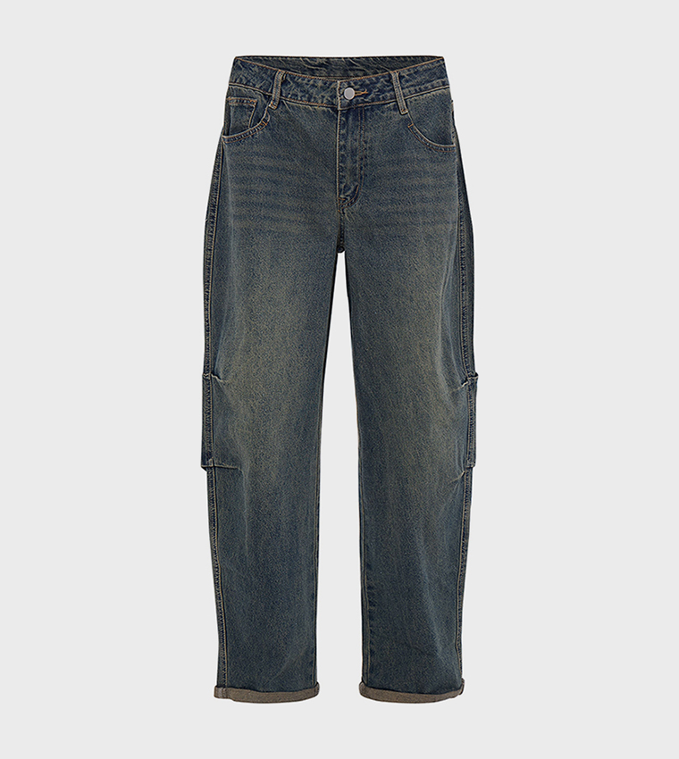 Vintage Turn Up Hem Barrel Fit Jeans