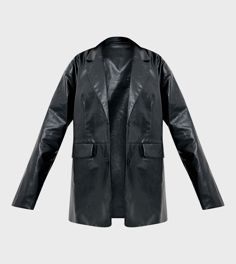Faux Leather Oversized Long Blazer