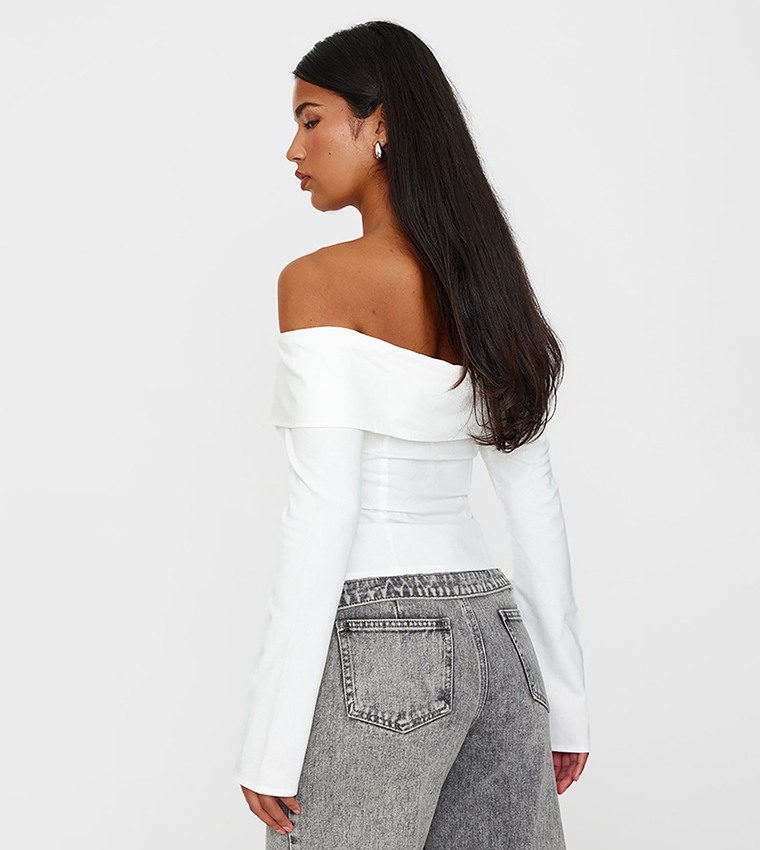 Bardot Foldover Long Sleeves Top