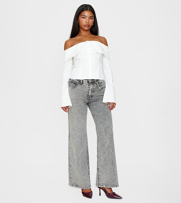Bardot Foldover Long Sleeves Top