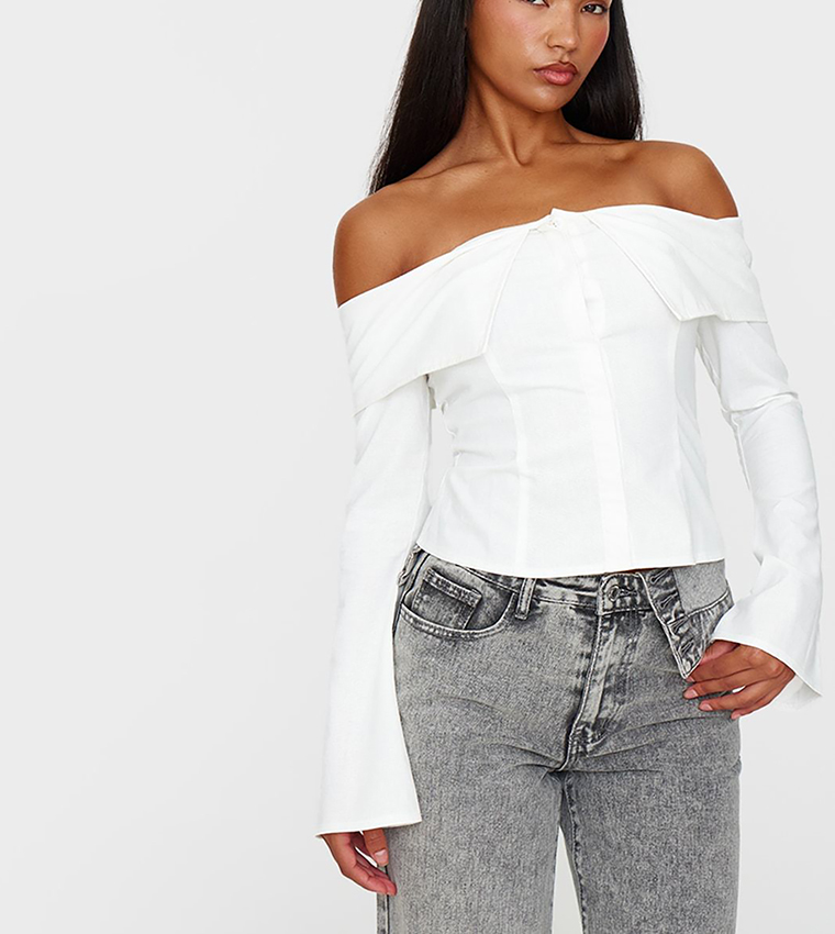 Bardot Foldover Long Sleeves Top