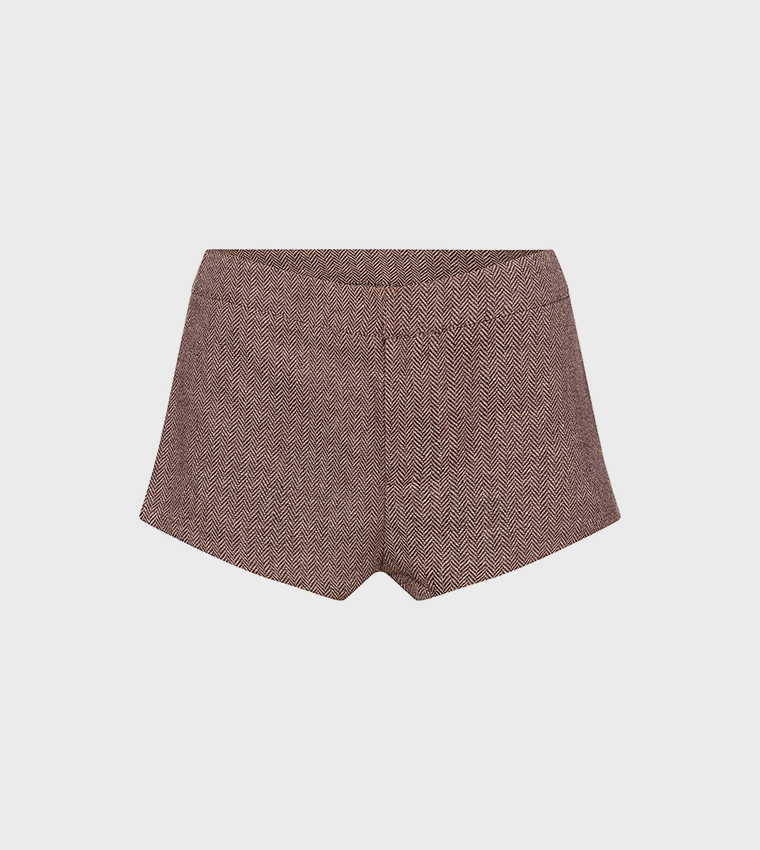 Tweed Textured High Waist Woven Tailored Shorts