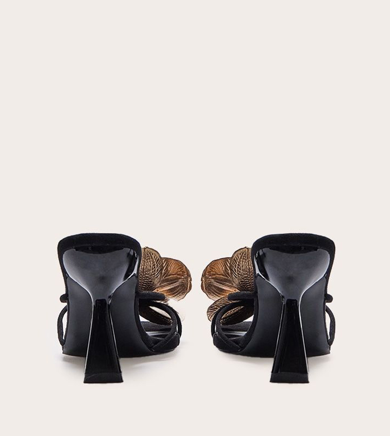 Appliqued Square Toe Heeled Sandals