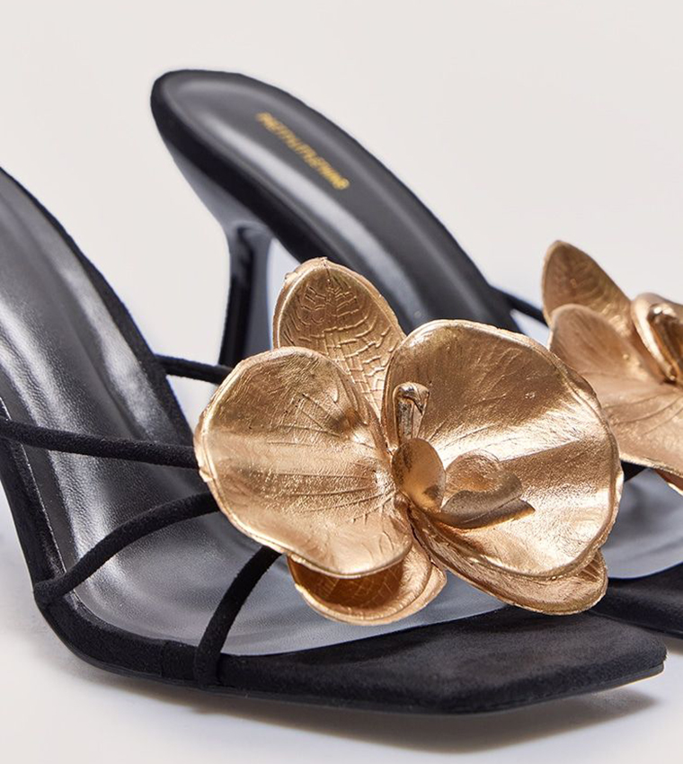 Appliqued Square Toe Heeled Sandals