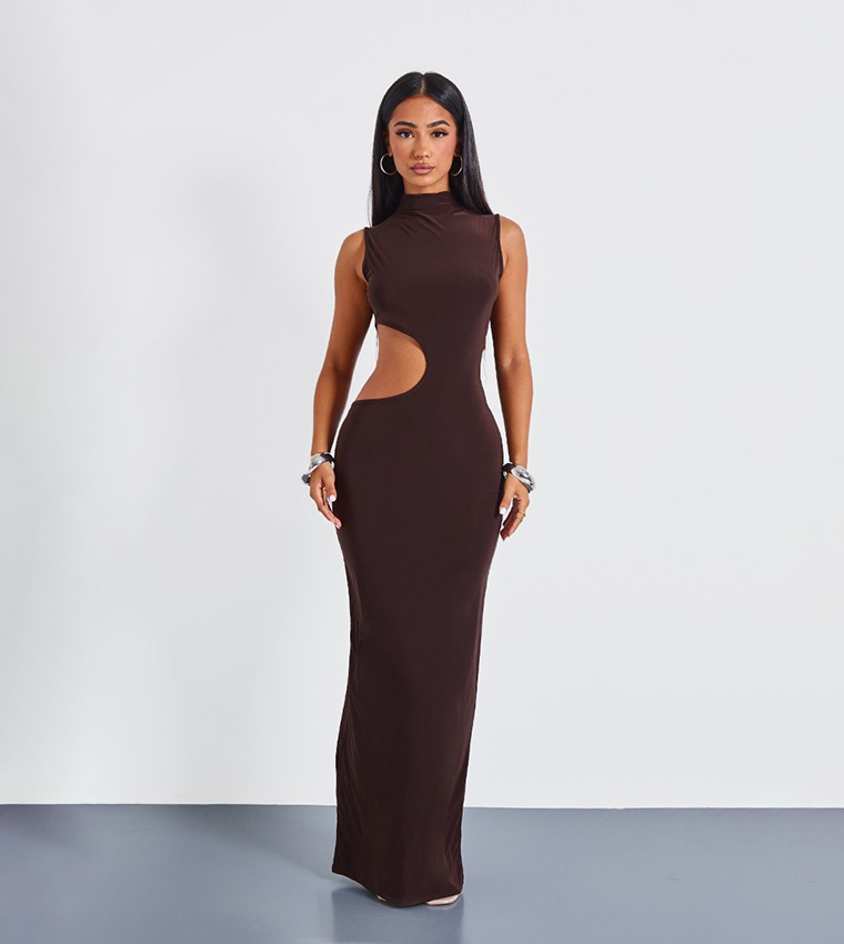 Petite Bodycon Slinky Cut-Out Maxi Dress