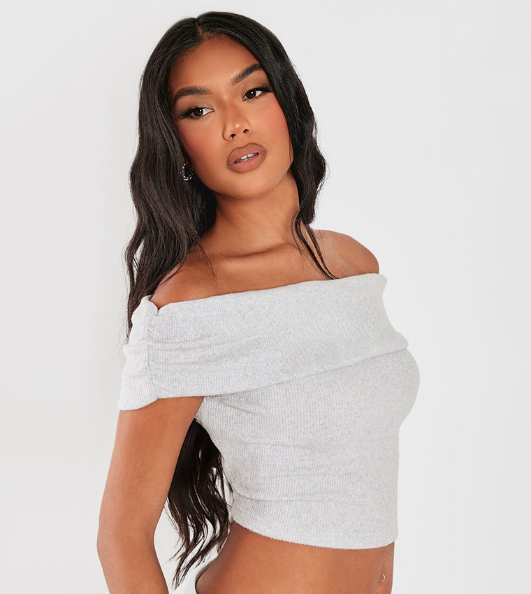 Brushed Rib Off Shoulder Longline Top