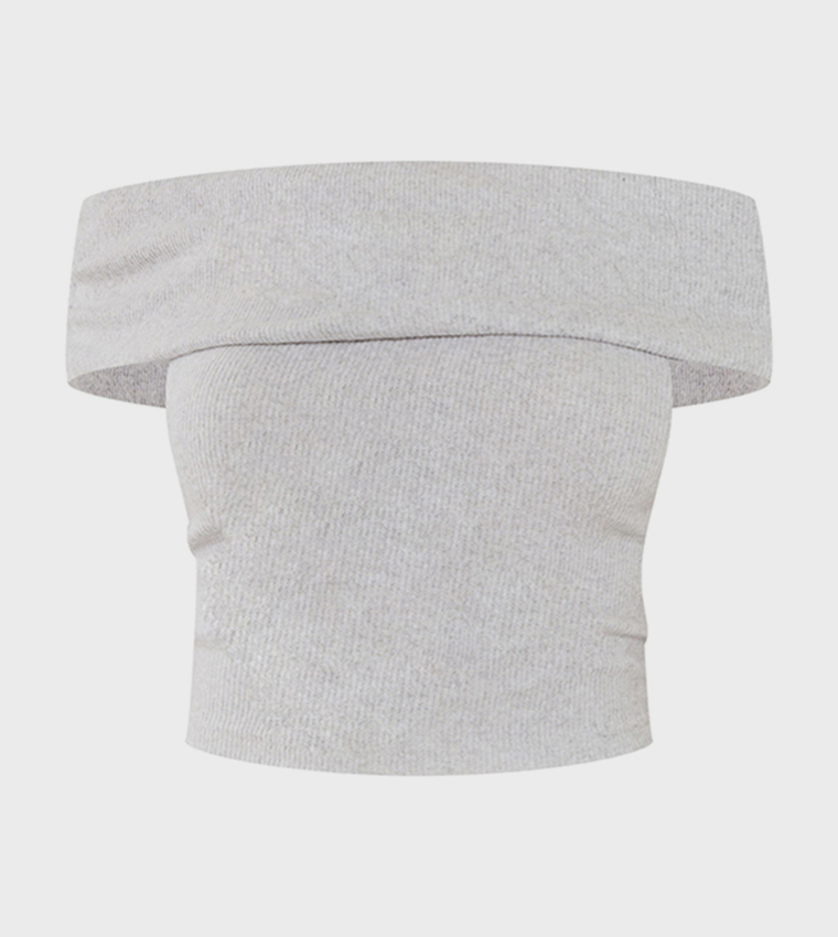 Brushed Rib Off Shoulder Longline Top