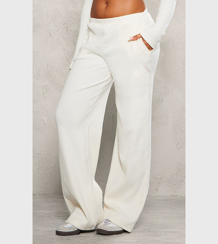 Brushed Ribbed Wide Leg Trousers