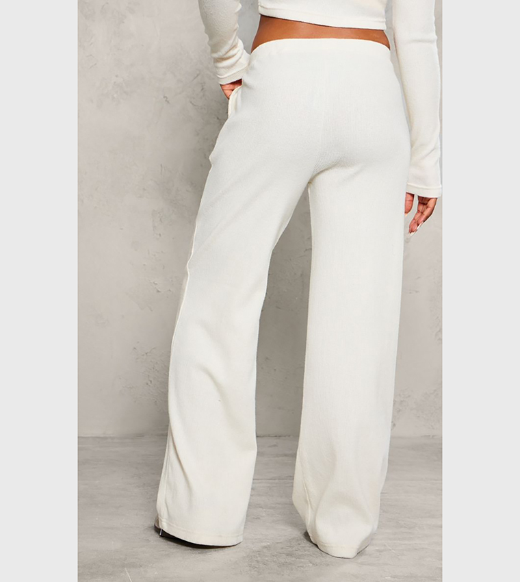 Brushed Ribbed Wide Leg Trousers