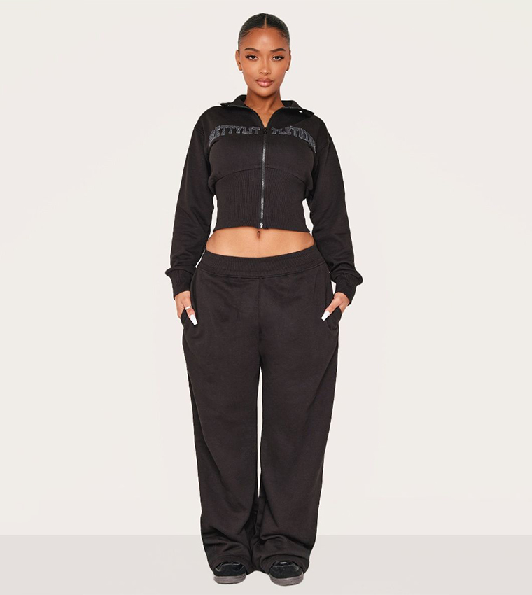 Shape Waistband Detail Wide Leg Sweatpants