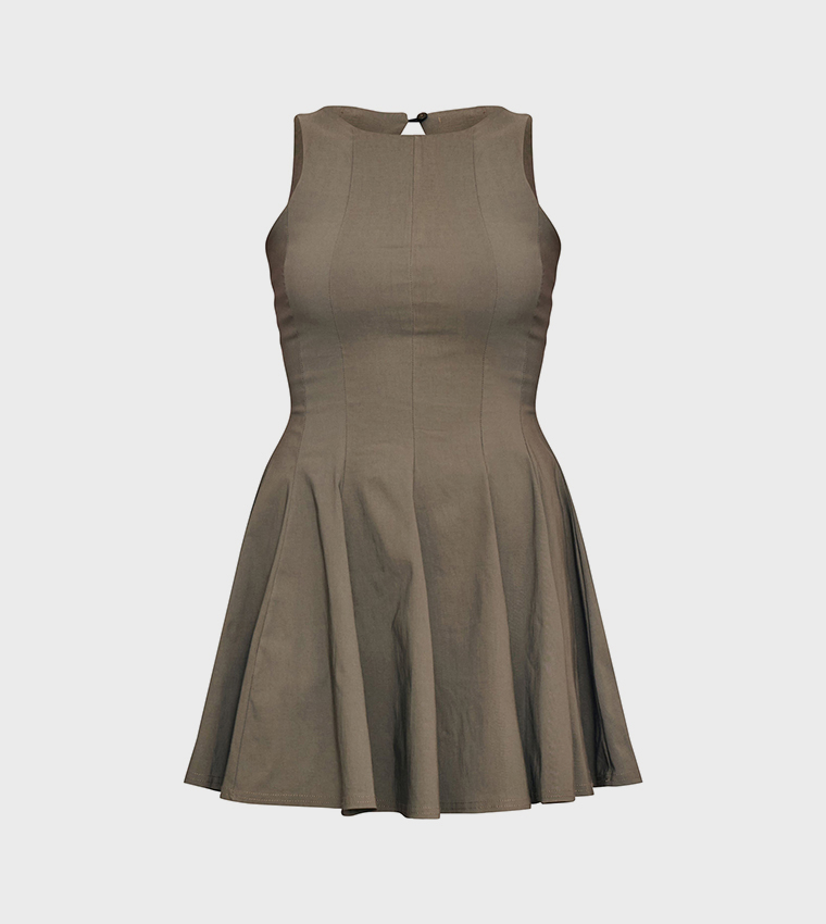 Stretch Racer Pleated Shift Mini Dress