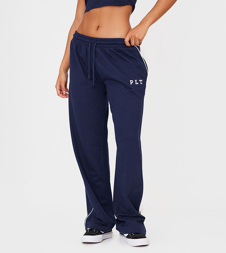 Contrast Binding Wide Leg Sweatpants