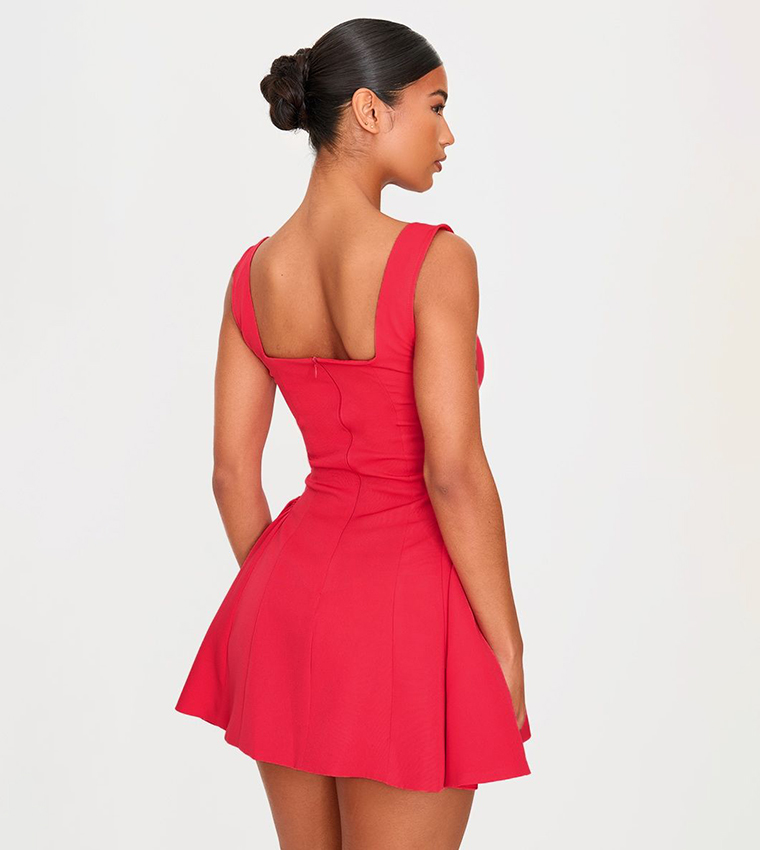 Solid Pleated Shift Mini Dress