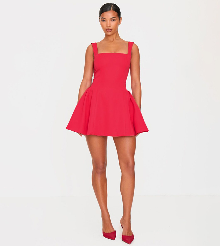 Solid Pleated Shift Mini Dress