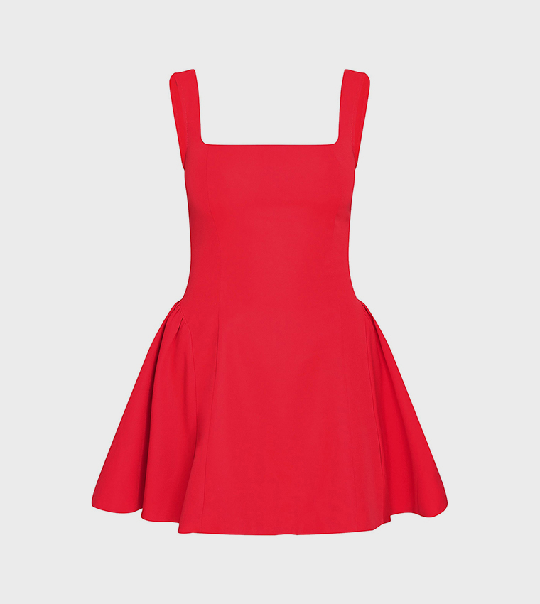 Solid Pleated Shift Mini Dress