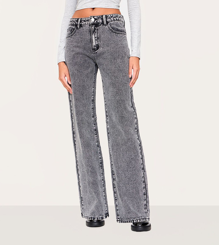 Washed Seam Detail Straight Fit Jeans