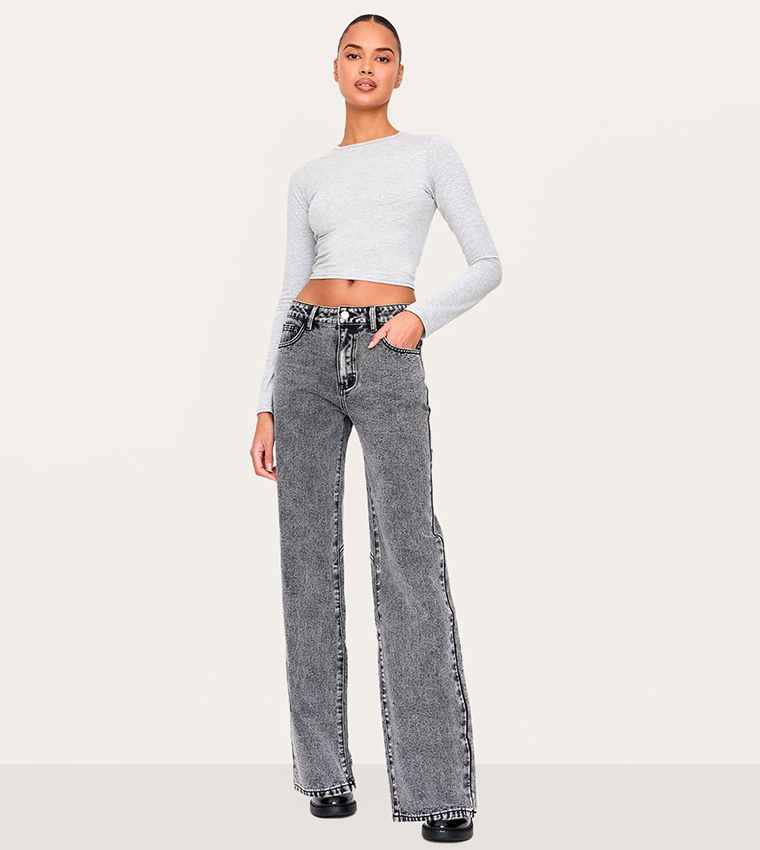 Washed Seam Detail Straight Fit Jeans