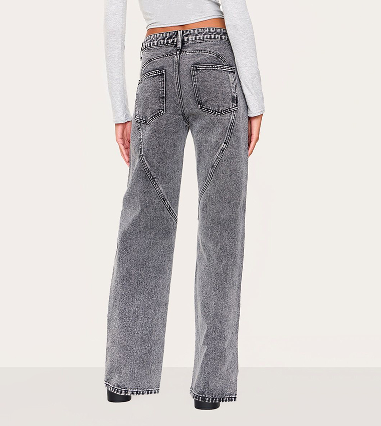 Washed Seam Detail Straight Fit Jeans