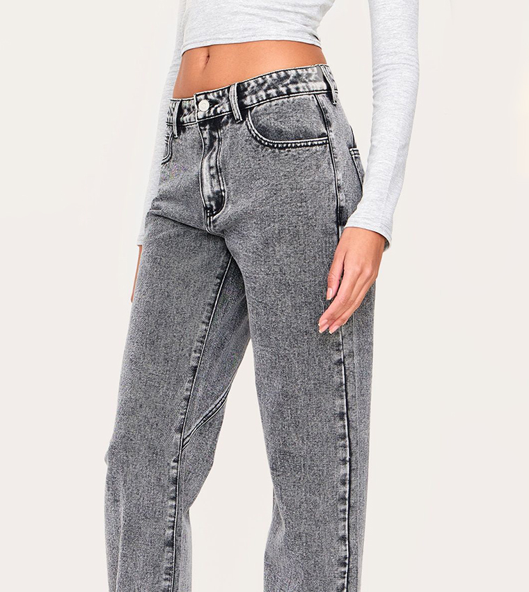 Washed Seam Detail Straight Fit Jeans