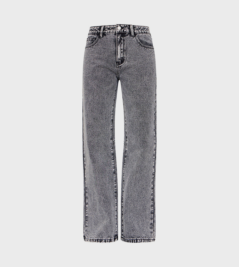 Washed Seam Detail Straight Fit Jeans