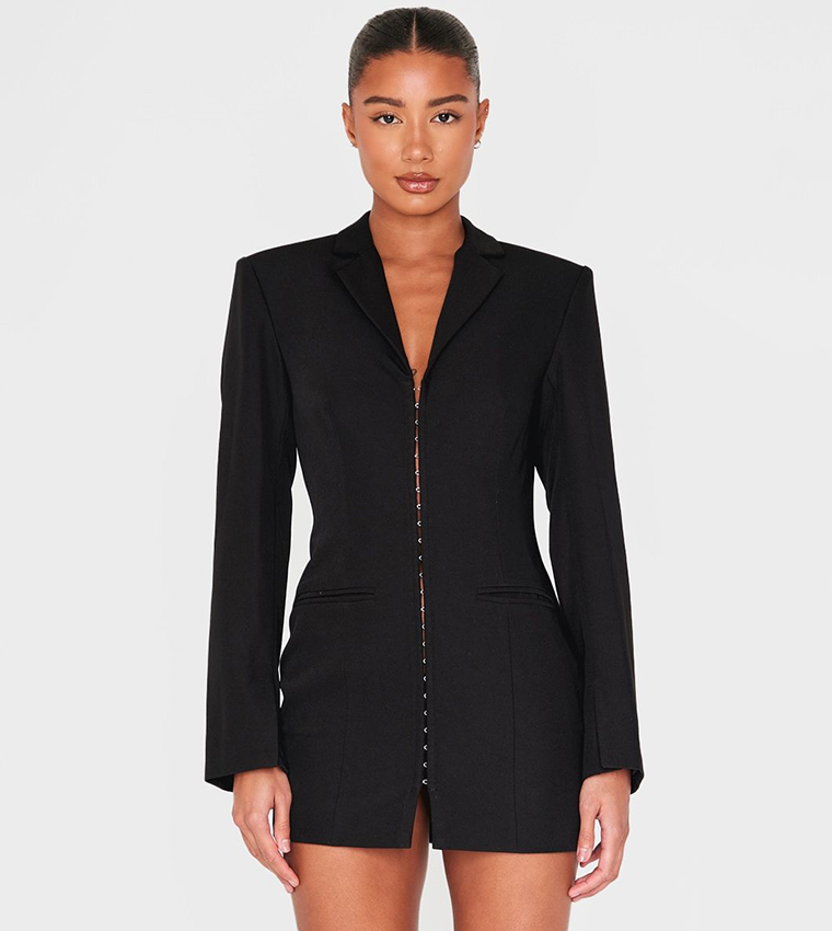 Hook and Eye Detail Mini Blazer Dress