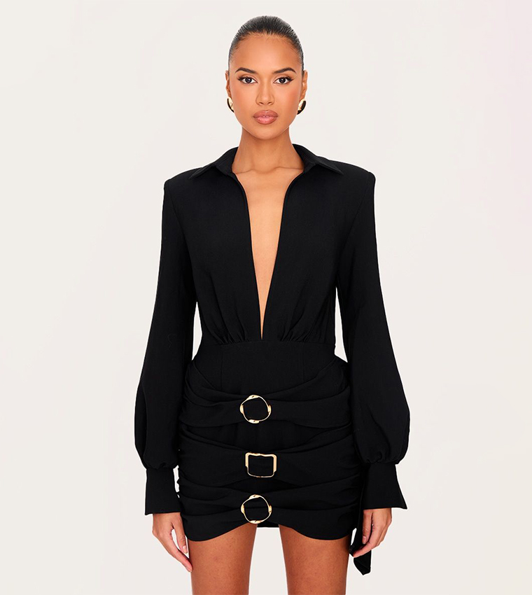 Belted Wrap Detail Mini Dress