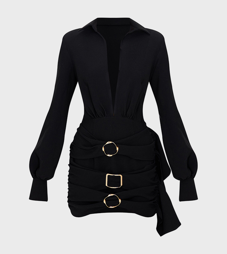 Belted Wrap Detail Mini Dress