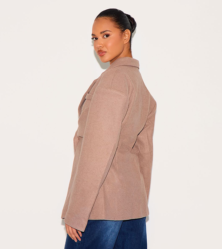 Wool Look Cinched Long Sleeves Blazer