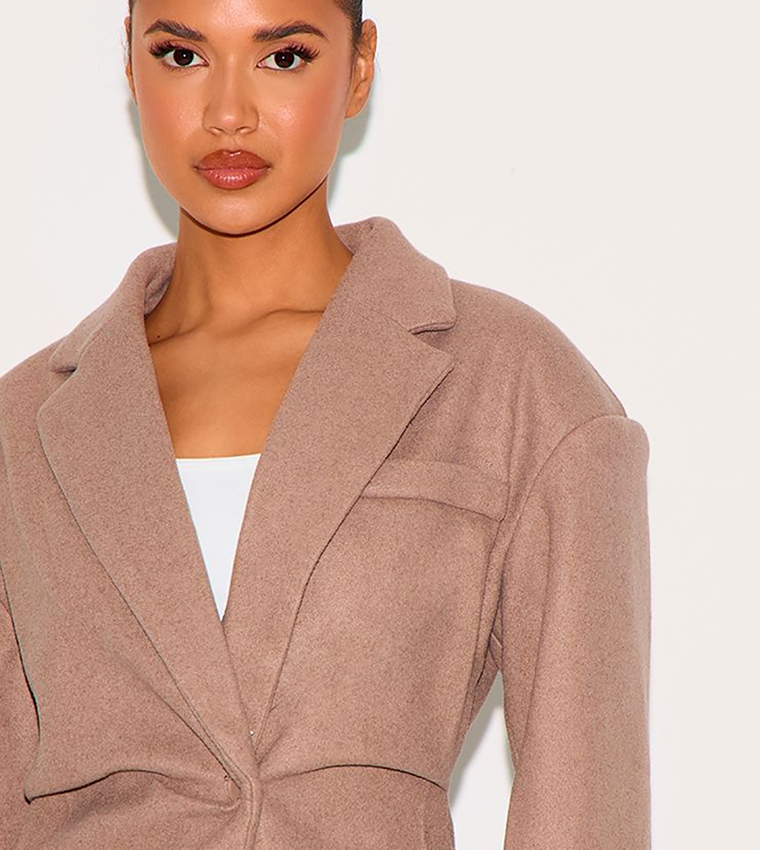 Wool Look Cinched Long Sleeves Blazer