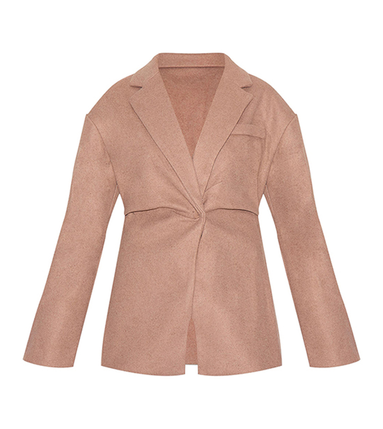 Wool Look Cinched Long Sleeves Blazer
