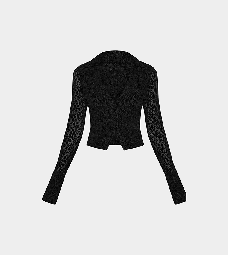 قميص دانتيل ضيق بياقة عميقة