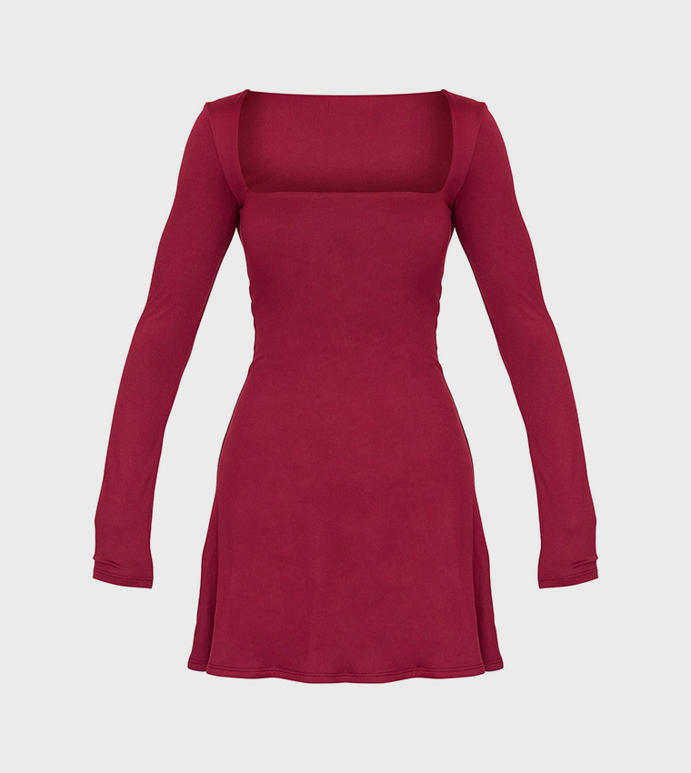 Double Contour Square Neck Long Sleeves Bodycon Mini Dress