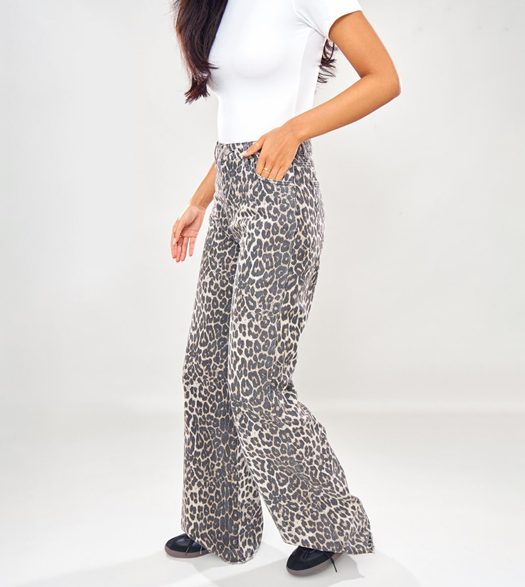 Tall Leopard Print Wide Leg Jeans