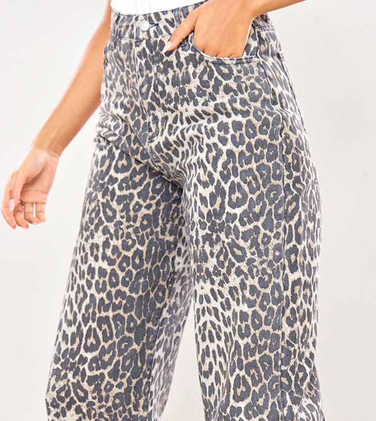 Tall Leopard Print Wide Leg Jeans