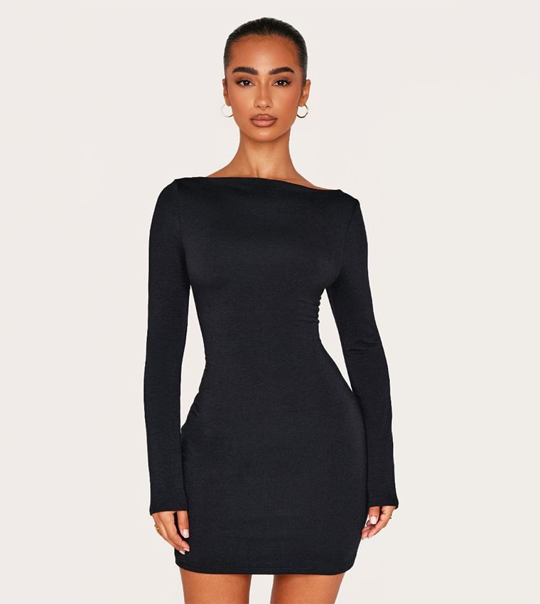 Petite Contour Jersey Boat Neck Long Sleeves Mini Dress