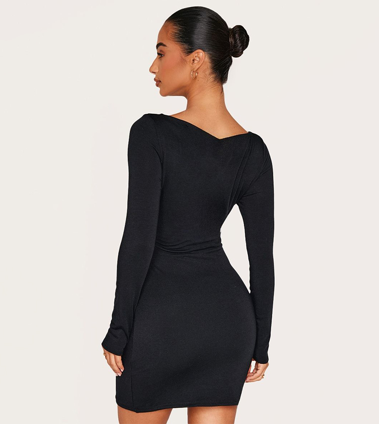 Petite Contour Jersey Boat Neck Long Sleeves Mini Dress