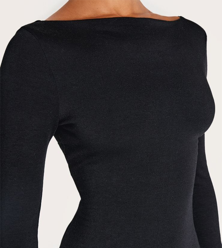 Petite Contour Jersey Boat Neck Long Sleeves Mini Dress