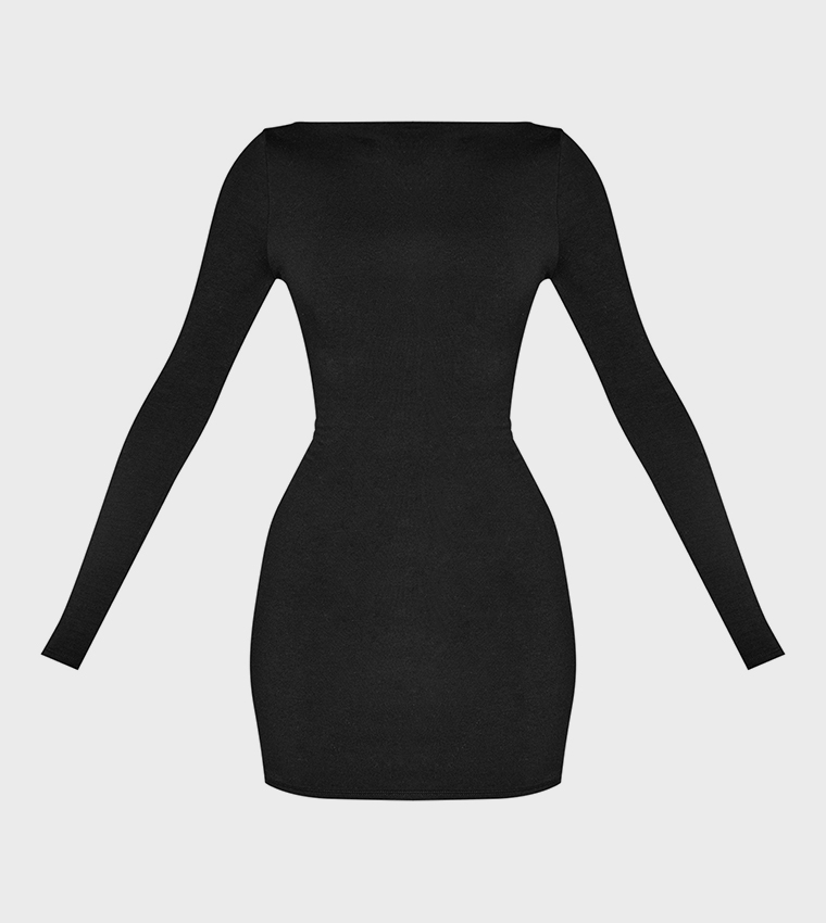 Petite Contour Jersey Boat Neck Long Sleeves Mini Dress