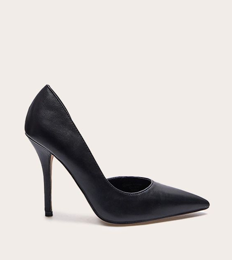PU Pointed Toe Curved Cut Out Pumps